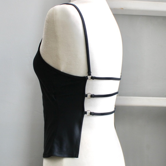 La Blanca Black Open-Back Spaghetti Strap Tankini Bikini Swim Tank Top Size 8 - Picture 1 of 9